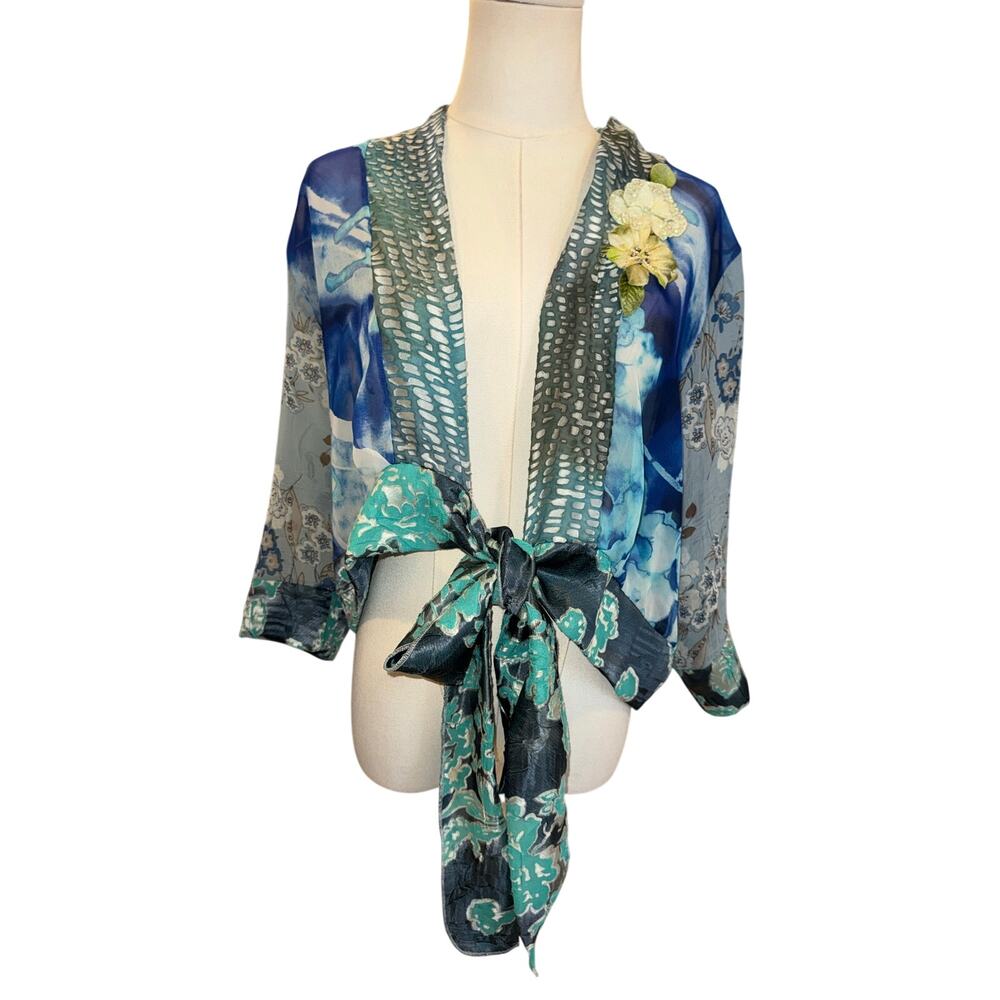 Lee Andersen Mixed Print Tie Front Sheer Jacket/Cardigan XS Made in USA